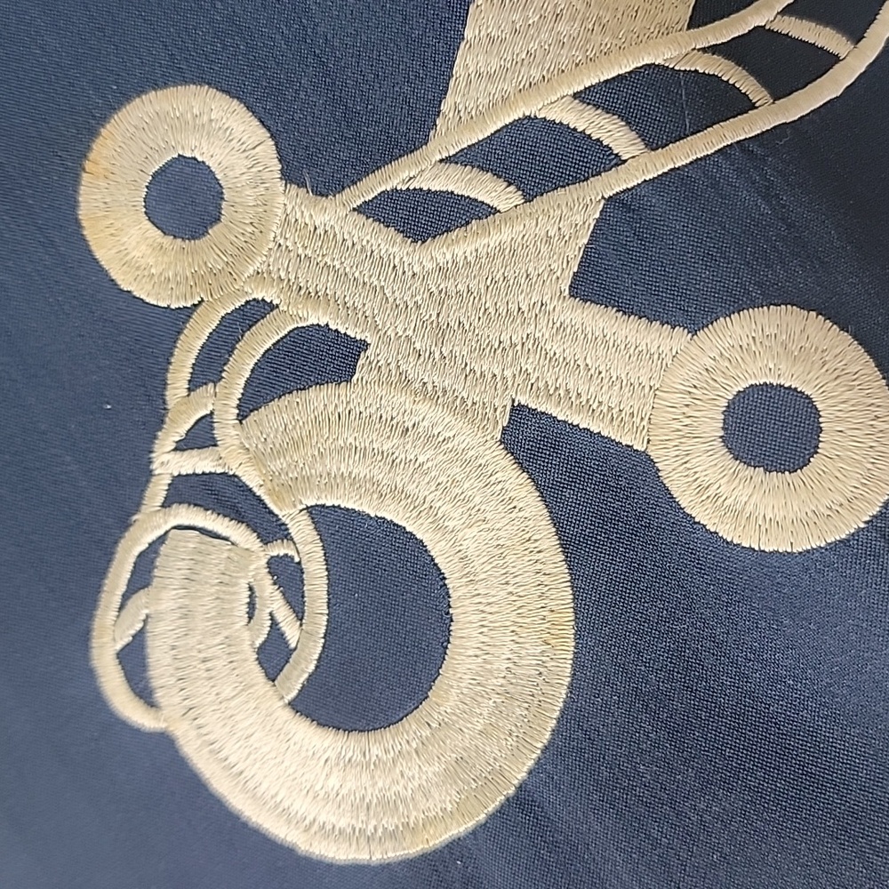 SHIRALEAH Navy Blue Silk White Embroidered Anchor Nautical Preppy Clutch Bag - Picture 12 of 16